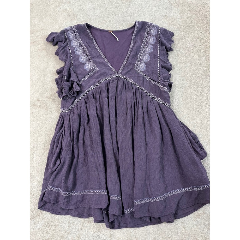Free People Falling Water Tunic Top Women Large Purple Plum viscose Boho EUC